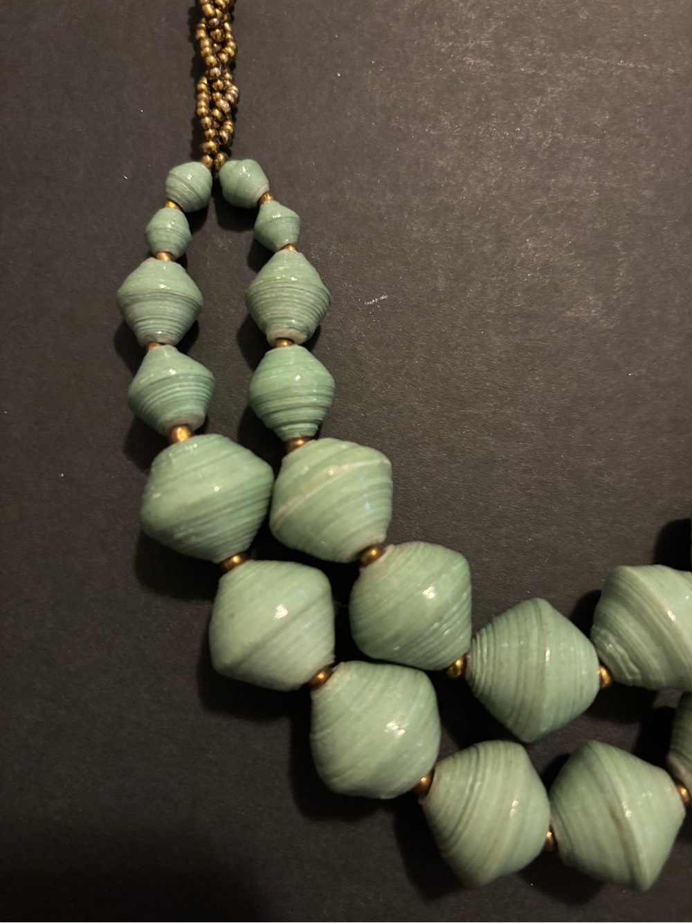 Mint Green Beaded Layered Necklace with Bronze Accents